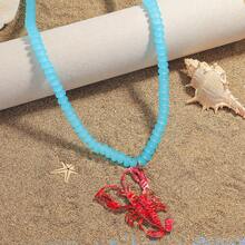 2025 圆形串珠螃蟹吊坠项链 - 异想天开的可爱动物珠宝，适合春夏、轻盈的海滩度假和海边日常佩戴