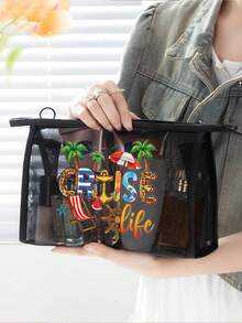 Túi lưới in chữ họa tiết Cruise Life, túi đi biển, túi đựng đồ, túi đựng mỹ phẩm, túi xách dung tích lớn, quà tặng cho bé gái, quà tặng Ngày của Mẹ, túi đựng đồ gấp gọn, thích hợp để đựng mỹ phẩm cá nhân khi đi du lịch, túi trang điểm du lịch, quà sinh nhật, dụng cụ trang điểm du lịch, quà tặng giáo viên, quà tặng cặp đôi, quà sinh nhật, đồ dùng cần thiết khi đi du lịch, đồ dùng cần thiết khi ở ký túc xá, đáp ứng nhu cầu đi lại hàng ngày, túi đồ dùng cần thiết cho mùa hè đi biển. - màu đen - Xem 11