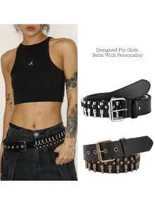 3/2/1皮带新款美式时尚子弹镶嵌腰带女装个性朋克装饰腰带ins网红风格礼物送父母朋友情侣情侣款