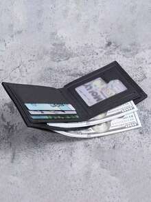 1 Ví da nam tối giản dọc ngắn công sở 2 ngăn đựng thẻ tín dụng chống trộm, ví đựng tiền, trang trọng/trang trọng công sở - màu đen - Xem 3