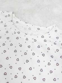 2pcs/Set Women's Knitted Printed Outfit, Lightweight And Casual, With Ruffled Short Sleeved Top And Shorts, Perfect For Home Use In Summer, For Going Out, Two Pieces Set Lounge Set - Black and White - View 1