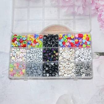 Black & White Heart-shaped Acrylic Hair Accessories With Hole Separation Ball Beads For Diy Bracelet Necklace Women's Jewelry, Earring Making