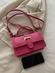 2025 Autumn New Women Handbag Crocodile Embossed Purse Shoulder Bag Solid Color Square Crossbody Bag - Hot Pink - View 8