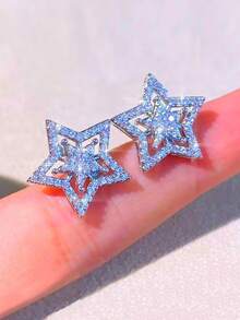 1 Pair Pentagram Shaped Fashionable Earrings, Fit For Parties And Everyday Wear, All Season