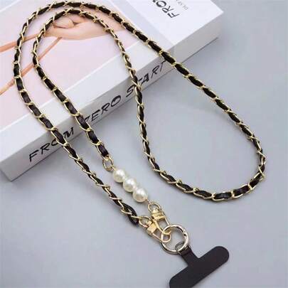 Mobile Phone Lanyard Crossbody Long Style Can Carry Pearl Pickup Chain Women's Phone Case Hanging Chain Bag Shoulder Strap New Style Keychain Bag Charm Purse Charm Keyring