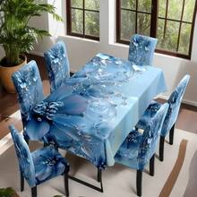 1/4/6PCS Spring And Summer High-End Blue Flower Chair Cover Set, Suitable For Indoor Home Dining Room, Hotel Modern Daily Decoration. Can Be Washed And Reused SUMMER SPRING Decoration For Kitchen Dining Room Home Decoration Indoor Outdoor Party Supply Home Decorations Seasonal Home Decoration Indoor Outdoor Party Supply Table Decoration,Party Decoration,Wedding Decoration,Dining Room Kitchen Decoration,Room Decoration,Home Decoration - Multicolor - View 2