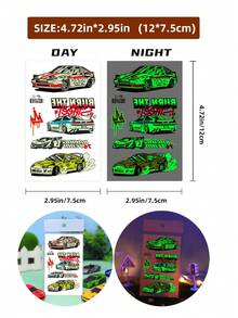 zillor 10 Sheets Luminous Racing Cars Temporary Tattoos, Glow In The Dark Speed Racing Cars Go-Kart Pattern, Racing Competition Party Decorations, Birthday Party Party Favor, Christmas Eve Gifts, Stocking Stuffer, Goodie Bag Fillers - Multicolor - View 11