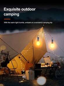 1 件太阳能 LED 灯钨丝可充电便携式户外花园露营帐篷灯，IP65 防水应急夜间聚光灯，带 C 型充电，适用于露营、家庭庭院花园装饰 - 暖白色 - 查看 10