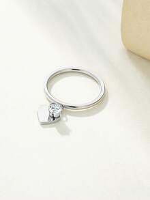 日韩风景心形心形镶嵌单钻气质百搭时尚女士不锈钢戒指适合日常佩戴 - 銀色 - 查看 9