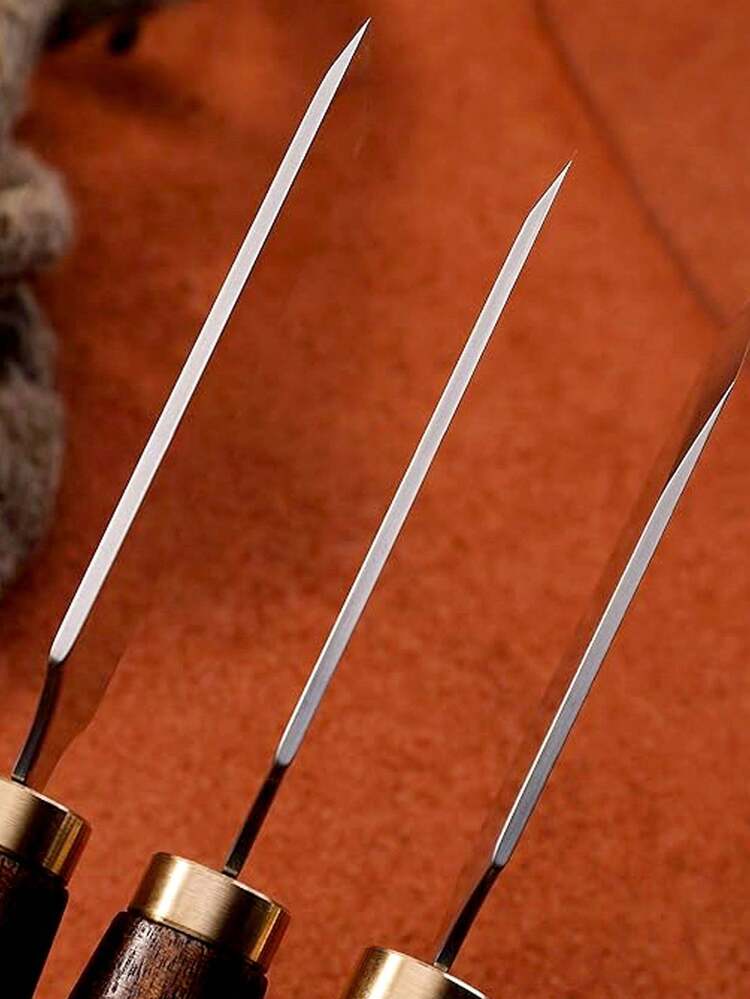 Handmade Leather Craft Knife - D2 Steel Blade & Pure Wood Handle, Semi-Circular/Flat/Oblique Mouth Design For Precision Trimming & Thinning - Ergonomic DIY Leatherworking Tool For Professional Craftsmen & Hobbyists, Leather Craft Tools, Sturdy Construction, Durable Handle, Handcrafted Goods Makers - Multicolor - View 2