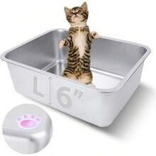 Stainless Steel Cat Litter Box For Adult Cats Or Kitty/Kitten 18"X14"X6" Rust-Proof, High Side, Non Stick, No Smell, Easy To Clean Metal Cat Litter Box - 大號:17.5 英吋長 x 13.6 英吋寬 x 6 英吋高 - 查看 1
