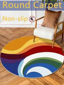 1 块客厅圆形地毯床边地毯可水洗抽象风格吸水防滑涤纶地垫可擦拭易清洁适用于客厅卧室办公室厨房浴室等室内场景入口地毯装饰地毯返校 - 彩色 - 查看 3