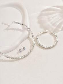 4 件套新娘配饰套装，时尚方晶锆石泪珠项链和耳环，婚礼珠宝