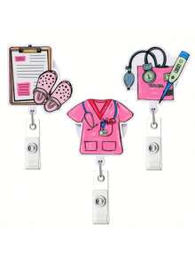 3 件套护士徽章卷轴套装 - 有蓝色和粉色可选，可伸缩和旋转的证件夹，易夹，耐用亚克力材质，适用于医学生、办公室会议和学校学校用品，返校
