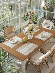 1 pezzo Centrotavola in misto poliestere e lino con pizzo traforato e fiori idrosolubili, minimalista e raffinato, rustico e naturale, eleganza vintage, essenziale per la cucina, può essere usato come runner per tavolo da pranzo, sottopiatto, decorazione per mobile, tavolino, supporto TV, per riunioni domestiche, decorazioni per feste e matrimoni, interno ed esterno, disponibile in varie misure, adatto per tutte le stagioni