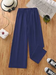 Teen Girl Flowy Loose Vacation Style Wide Leg Pants, Spring/Summer - Royal Blue - View 2
