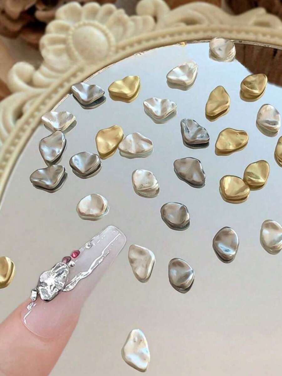 10 piezas Decoraciones de arte de uñas asimétricas de oro y plata metálicos, suministros para uñas, encantos para uñas, gemas para uñas
