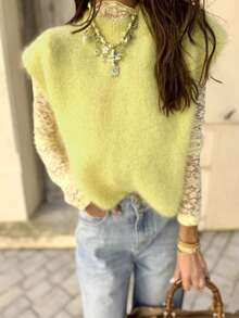 Women Knitted Sleeveless Top,Simple & Fashionable Casual EverydayWear,Christmas New Year - Yellow - View 7