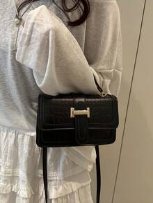 Bolso de hombro cuadrado pequeño de unicolor, bolso cruzado de estilo elegante para mujer, nueva moda Otoño/Invierno 2026 - Negro - Ver 5