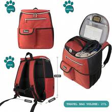 Dog Travel Bag Backpack, Airline Approved Dog Bags For Traveling, Puppy Diaper Bag Supplies, Pet Camping Essentials Hiking Accessories Dog Mom Gift, Food Container, Collapsible Bowls, Red - 紅白色 - 查看 2