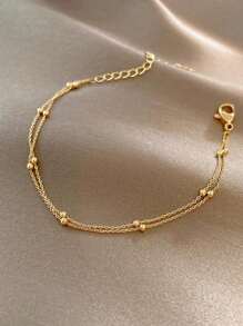 1 Stück modisches, zweischichtiges Perlenarmband, zufällige Perlenmenge, goldfarben, geeignet für den täglichen Gebrauch