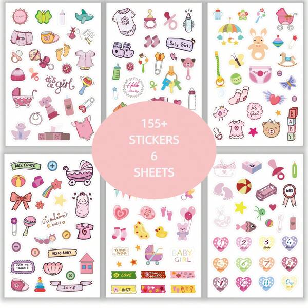 6 Sheets/155+Stickers, Notebook Sticker Set, Baptism Stickers, First Year Planner Stickers For New Moms, Decorative Keepsake Stickers For Scrapbooking, Water Bottles, Laptops, Great For Moms, New Moms, Pregnancy Journals,School Supplies,Back To School