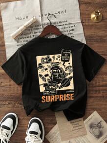 Camiseta de manga corta de cuello redondo con estampado casual para niños y adolescentes, verano