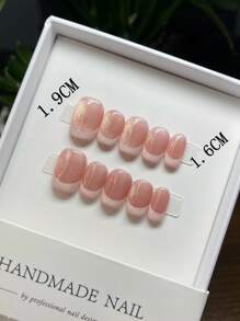 10 Pieces Of Pure Handmade Wearable Nails With Short Square Nail Shape, Hand-Painted Pink Cat Eye French Nails, High-Quality Simple Design Nails,2K Nails, Unique And Niche Creative Fake Nails, Cute Modern Style Nails, Daily Use, Summer And Spring Nails, Detachable Wear And Reusable, Press Nails Hand-Made,-Pressed Nails. Press On Nails Nail Supplies Nails - Multicolor - View 3