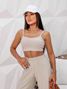 Kit Of 3 Cropped Top Blouses With Ribbed Straps - BLACK/NUDE/ORANGE - View 4