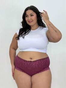 Kit 5 Calcinha Reforçada Confortável Plus Size Cintura Alta Modeladora Feminina Conforto Renda Moda Qualidade Cotton - Multicolorido - Visão 6