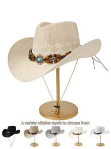 1pc Cowboy Hat Western Style With Wide Brim And Rolled Edges, Jazz Hat, Sun Hat For Women, Breathable Anti-Uv Outdoor Climbing Cap, Unisex, British Tophats Boho Cowboy Hat Cowgirl Hat Halloween