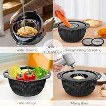 4-1 Colander With Bowl Set - Pasta Strainer - Colander For Kitchen - Strainers And Colanders Rice Strainer Fruit Cleaner Veggie Wash Sink Strainer Kitchen Essentials - Black - Black and White - View 2