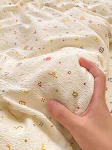 1pc Floral & Cream Geometric Lines Duvet Cover, 100% Polyester Soft Fabric, Boho Style Sweet Flower Bedding, No Pillowcase, Machine Washable, Suitable For All Seasons