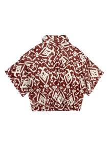 Women's Fashionable Loose Fit Turndown Collar Printed Short Sleeve Shirt, Summer