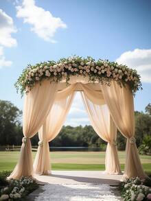 1 件，优雅的香槟色婚礼拱门薄纱面料，1 包 75 厘米/160 厘米 X 600 厘米/800 厘米，窗帘薄纱背景窗帘婚礼派对天花板装饰，非常适合婚礼装饰、周年纪念、仪式招待会。