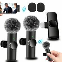 Wireless Mini Lavalier Microphone Compatible With IPhone And IPad - Wireless Dual Microphone, Plug And Play, 2.4G Ultra-Low Latency, Built-In Noise Reduction Chip, 5 Hours Working Time, Suitable For Two-Person Creation, (50mAh Rechargeable Battery) - Black - View 3