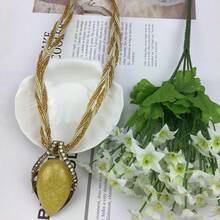 复古波西米亚风格复古水滴猫眼石项链毛衣链。 - 葉子 - 查看 3