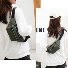 1个男女通用腰包/斜挎包，黑绿配色，休闲风，防水，多口袋，大容量，适合户外活动 - A - 查看 4