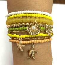 1 Set de pulsera con colgante de conchas, estrellas de mar y perlas falsas, accesorio de moda de verano