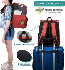Dog Travel Bag Backpack, Airline Approved Dog Bags For Traveling, Puppy Diaper Bag Supplies, Pet Camping Essentials Hiking Accessories Dog Mom Gift, Food Container, Collapsible Bowls, Red - 紅白色 - 查看 7