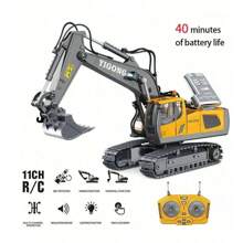 1台2.4G遥控工程挖掘机玩具，可充电逼真自卸车挖掘机推土机模型，节日或生日送给孩子的绝佳礼物