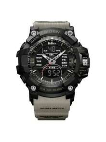 BIDEN 男士时尚手表 学生电子手表 多功能户外运动手表 时间闹钟 日历星期液晶显示屏 男士防水双屏夜光手表