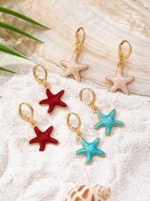 1pair Holiday Style Simple Enamel Starfish Shaped Fashionable Party Earrings For Women's Daily Wear And Commute