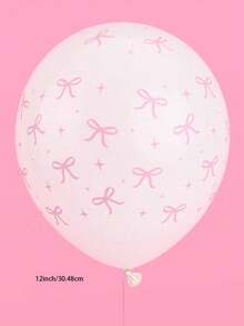 Random 10/20/30/ Pcs Pink Bow Balloons, 12 Inch Pastel Light Pink Transparent White Bow Print Balloon For Girl Birthday Bachelorette Party Bridal Shower Wedding Anniversary Decorations Supplies,Baby Shower - Pink - View 2