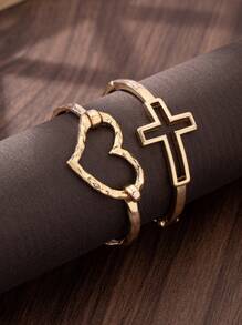 1 pieza Brazalete tipo abrazadera de aleación con diseño minimalista de corazón hueco y cruz de moda