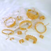 24K Gold Plated Luxury Dubai Style Bangle & Ring Set, Islamic Saudi Arabia Design Jewelry For Women, Wedding Party - Bracelet Ring Set - View 3