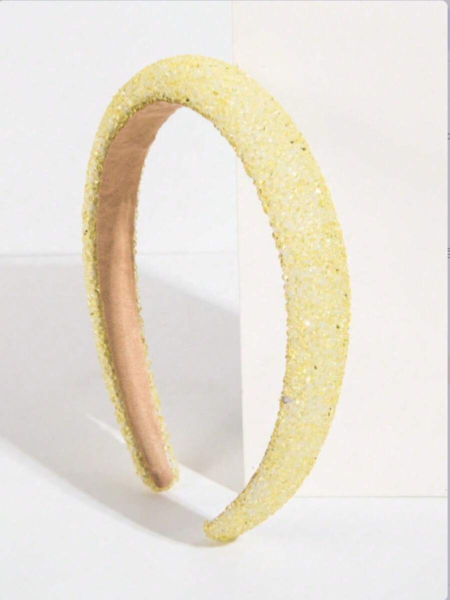 1 băng đô đính đá phong cách Hàn Quốc, vòng tóc xốp màu pastel lấy cảm hứng từ Dopamine, phụ kiện tóc dự tiệc tối giản thanh lịch và ngọt ngào - Vàng nhạt - Xem 1