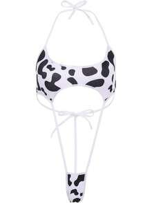 FYMNSI Women Milk Cow Lingerie Set Anime Maid Cosplay Costume Bikini Bra Bodysuit With Bell Choker Stockings Outfit - 乳牛連身泳衣套裝 - 查看 10
