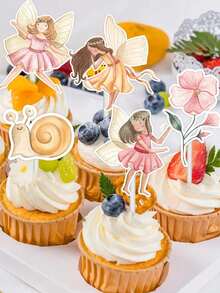 40 件花蘑菇纸杯蛋糕装饰、蝴蝶仙子纸杯蛋糕装饰、天使仙子纸杯蛋糕装饰，适用于生日快乐派对 DIY 蛋糕装饰、仙女主题派对用品 - 查看 5