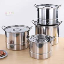 Juego de ollas de 4 piezas, juego de ollas para sopa, juego de utensilios de cocina, juego de ollas para sopa de acero inoxidable, utensilios de cocina multifuncionales, acero inoxidable, gran capacidad, multifuncional, herramientas de cocina, utensilios de cocina con tapa, olla con tapa, equipado con cuchara para sopa, vaporera extraíble, olla de cocina para el hogar, accesorios de cocina, duradero y fácil de limpiar, adecuado para cocinar, cocinar al vapor y freír, adecuado para el hogar, restaurante, escuela, viajes (plata) - Plateado - Ver 6